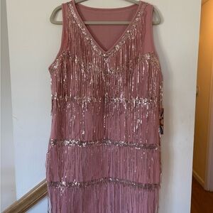 SHEIN Pink Sequin Fringe Dress